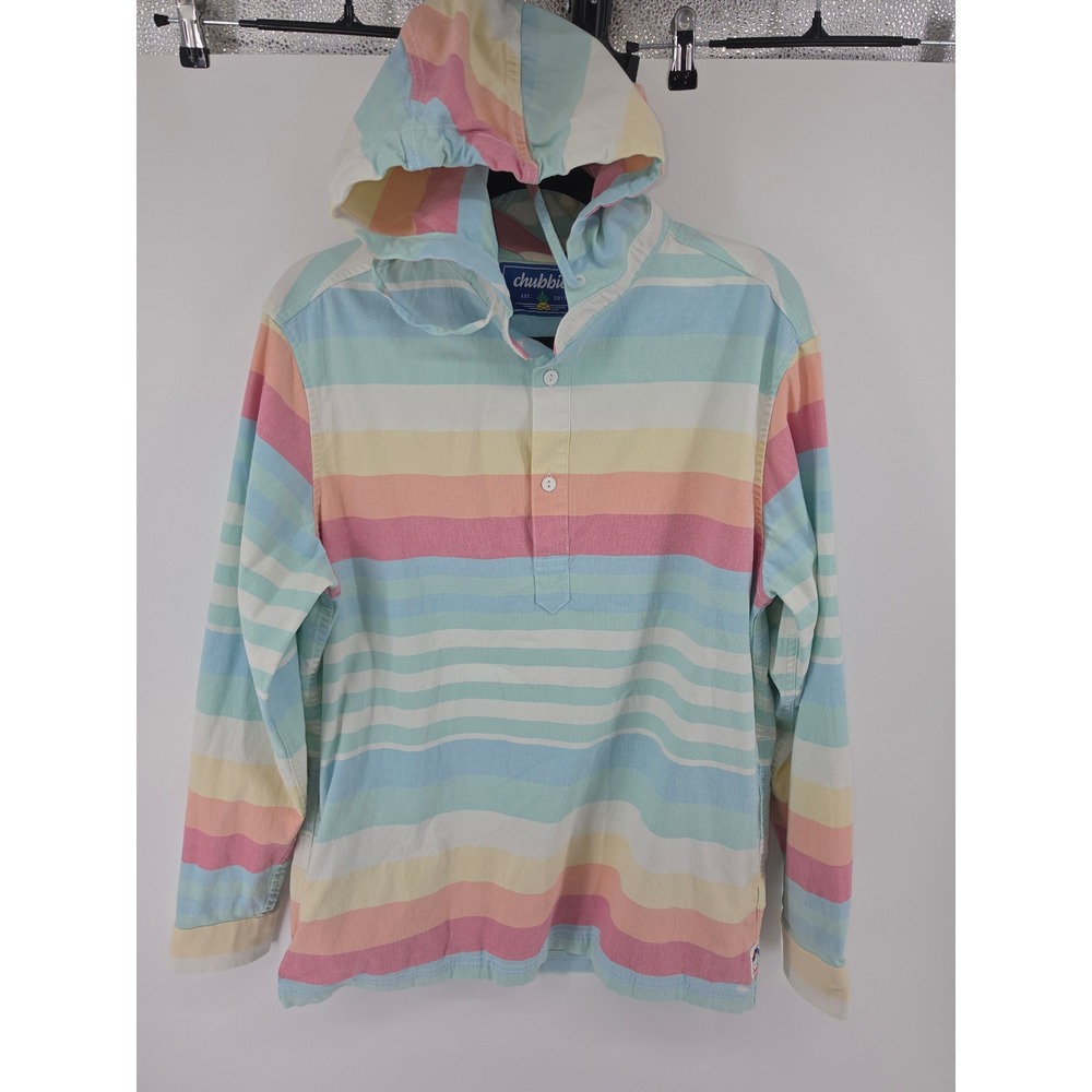 Chubbies Mens Medium Pastel Striped Hooded Shirt Long Sleeve Pullover Cotton